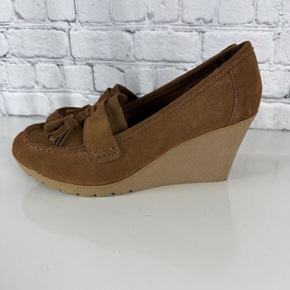 Mia Brigitta Wedge Heel Pump Suede Leather Tasseled Loafers Brown Women 10 Shoes - Picture 7 of 15